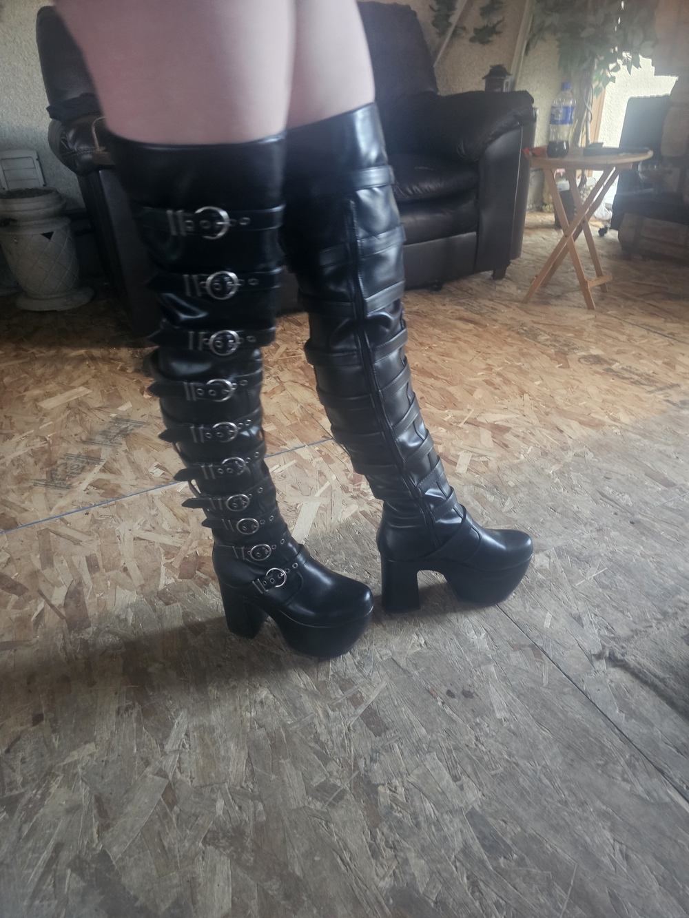 Black Over-the-Knee Buckle Platform Boots - Women - Picture 4 of 5